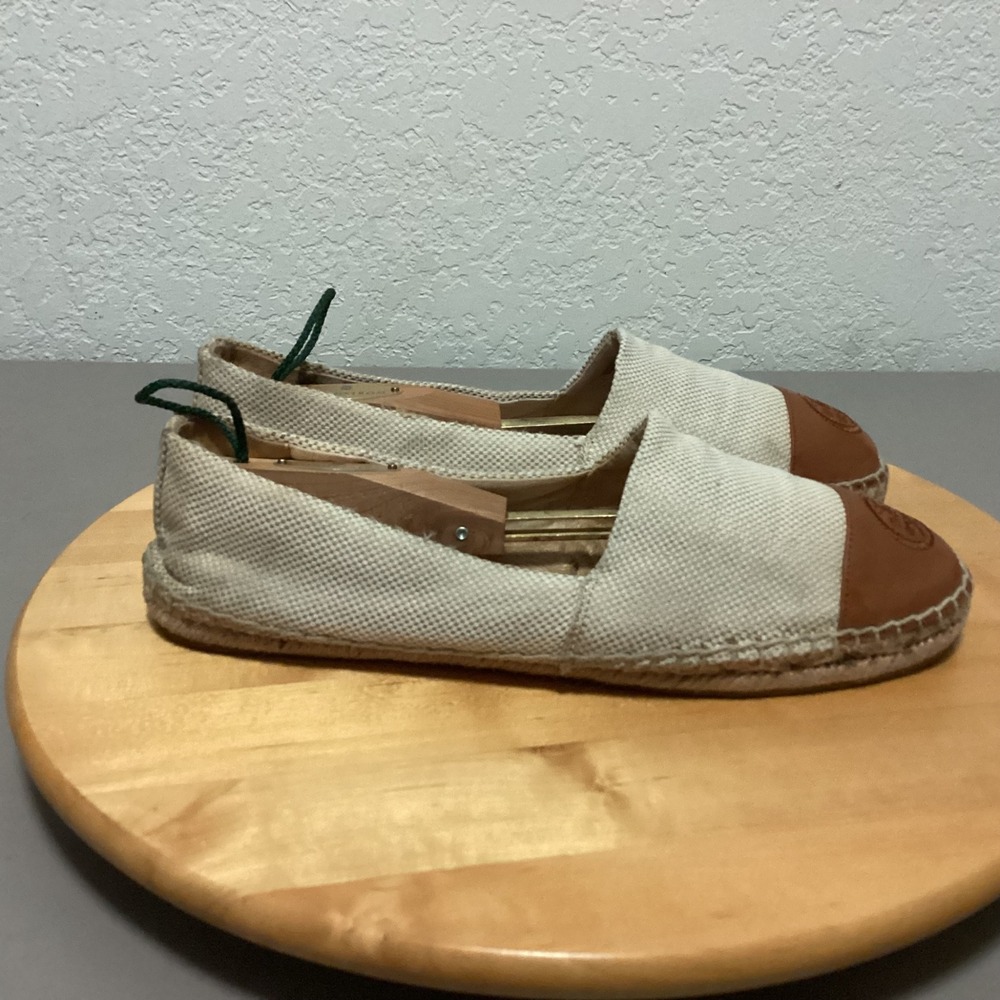 Tory Burch Women's‎ Cream Leather Espadrille Slip On Loafers Shoes Size 11M - Picture 3 of 14